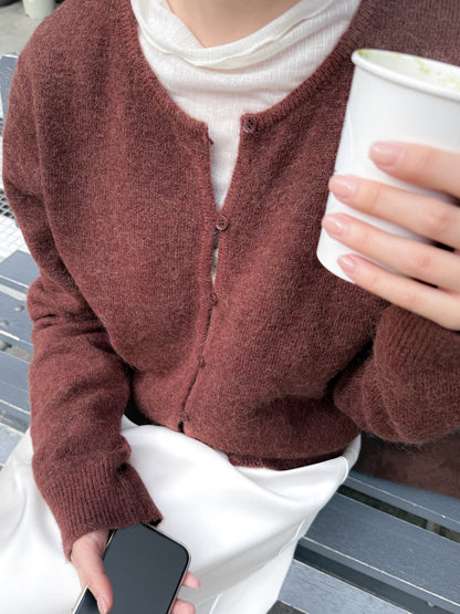 浣熊混紡冷繩圈鈕扣外套 棕紅色
