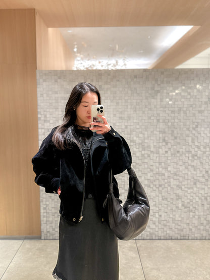 立體感企領麂皮外套 黑色