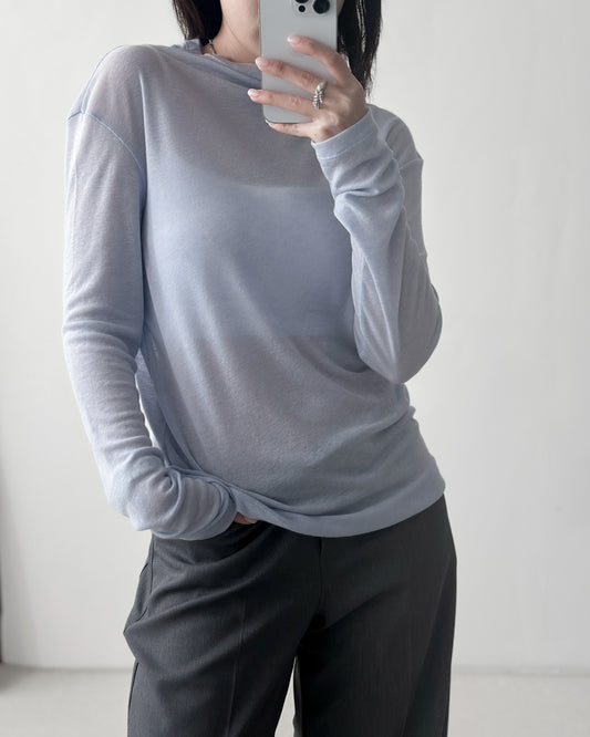 半高領透膚上衣- 淺藍色