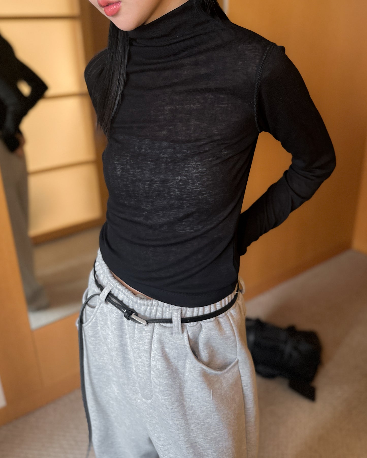 基本款無縫高領上衣 - 米白色