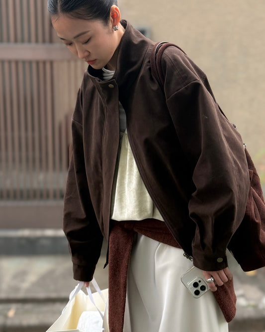 立體感企領麂皮外套 朱古力色