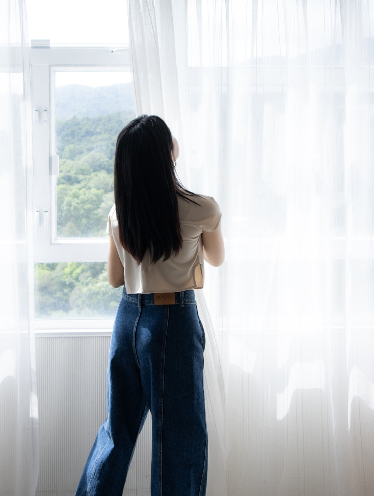 Élan 前後兩穿微光澤西裝上衣 (米色)