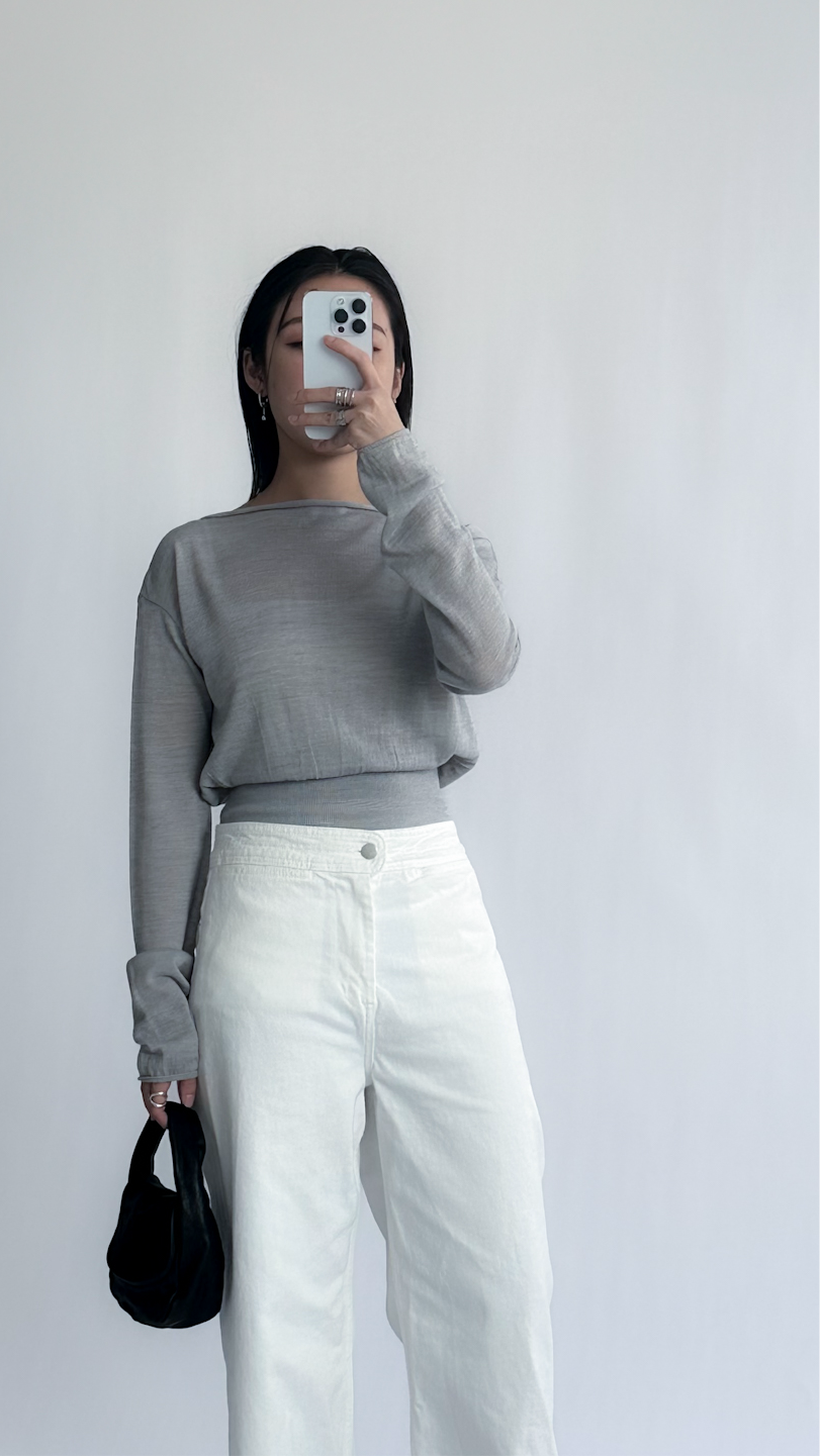 一字領束腰薄冷衫 - 黑色