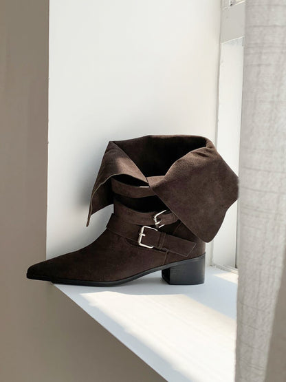 麂皮反褶尖頭靴