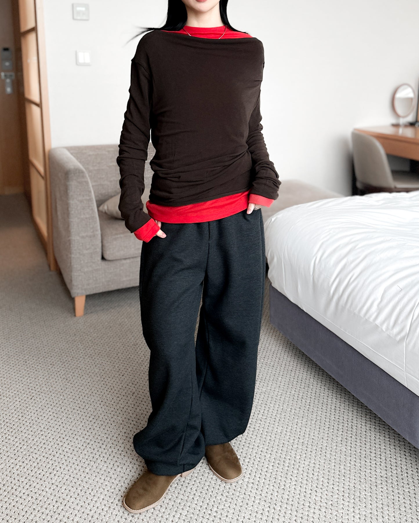 內舖棉舒適棉褲 - 深灰色