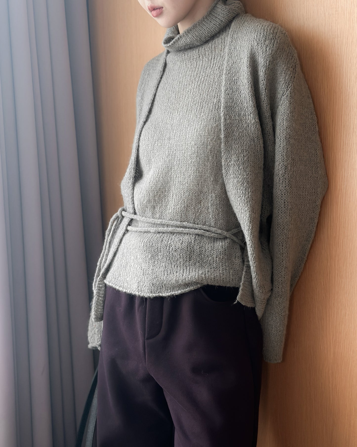 透薄羊毛背心連外套套裝 - 卡其色