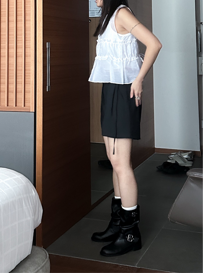 0625D07 簡約薄西裝短褲 黑色/深灰色