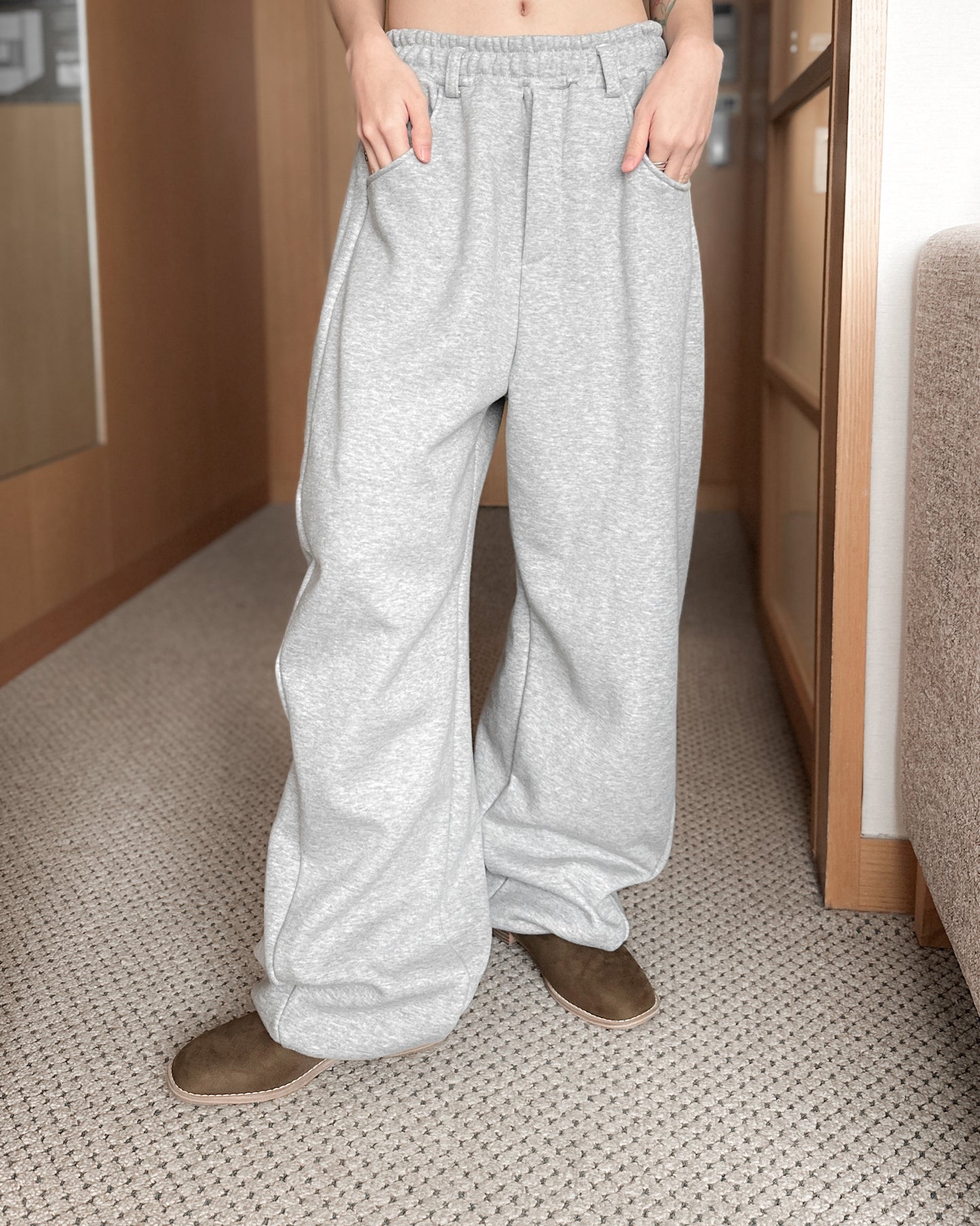 內舖棉舒適棉褲 - 淺灰色