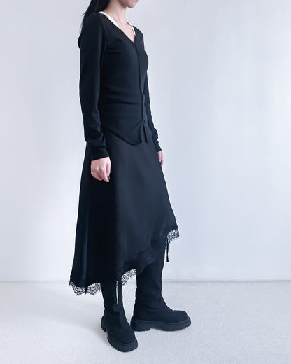 V領修腰彈性上衣 黑色