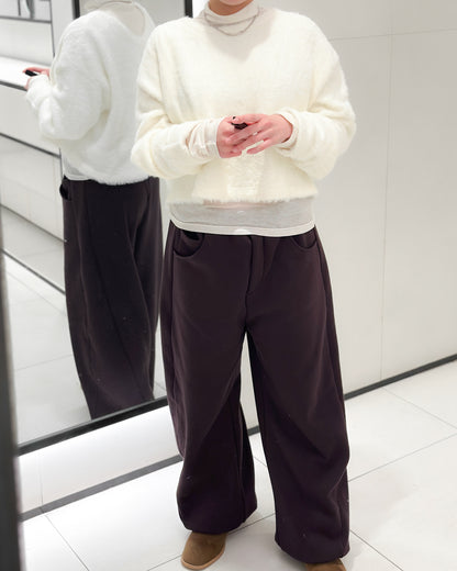 內舖棉舒適棉褲 - 酒紅啡