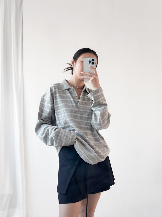 間條Polo長袖Tee￼