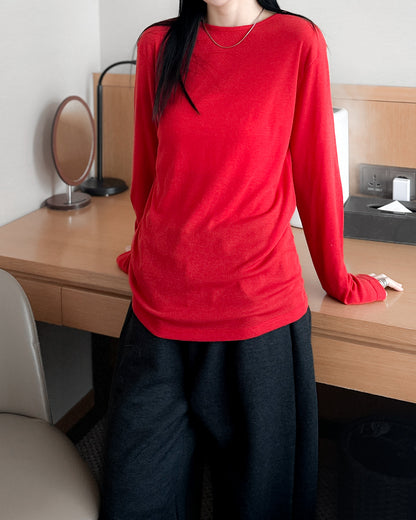 基本款圓領後車線上衣 - 黑色