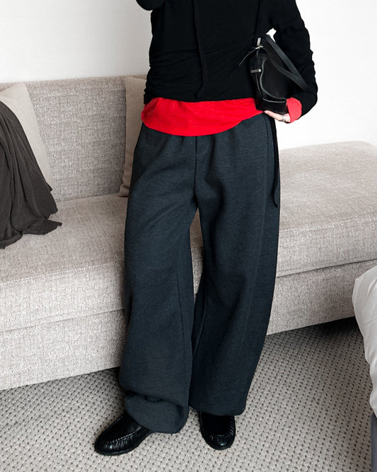 內舖棉舒適棉褲 - 深灰色