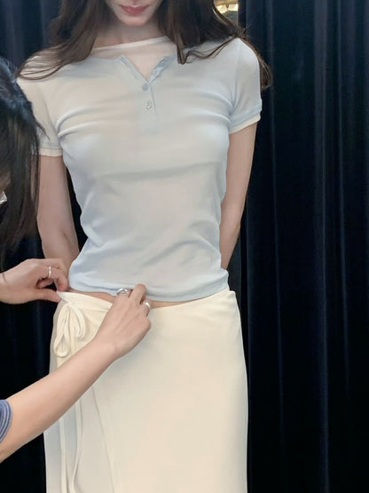 0625D03 莫代爾雙層鈕扣素T 淡藍色