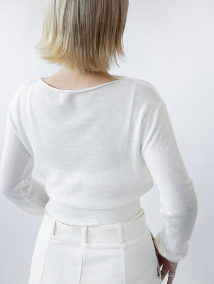 一字領束腰薄冷衫 - 黑色