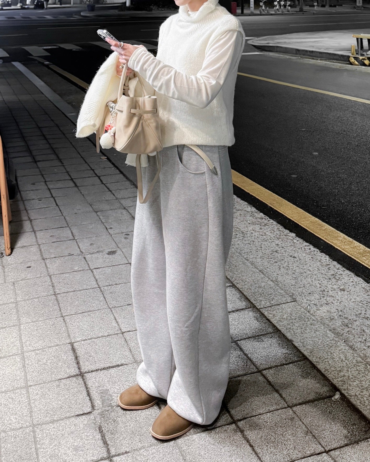 內舖棉舒適棉褲 - 淺灰色