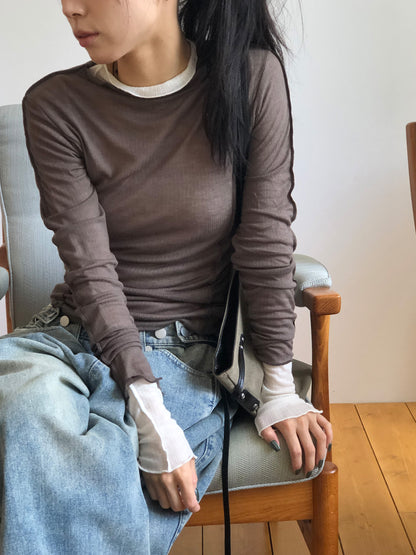 捲邊車線修腰上衣 啡色