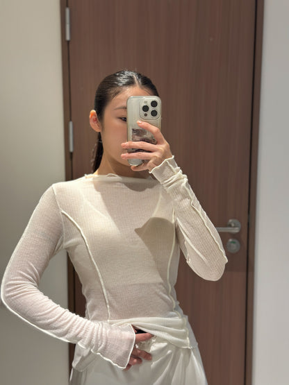 捲邊車線修腰上衣 白色