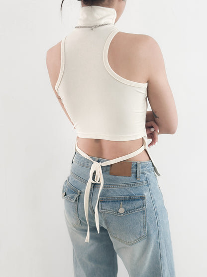 後腰綁帶高領Bratop