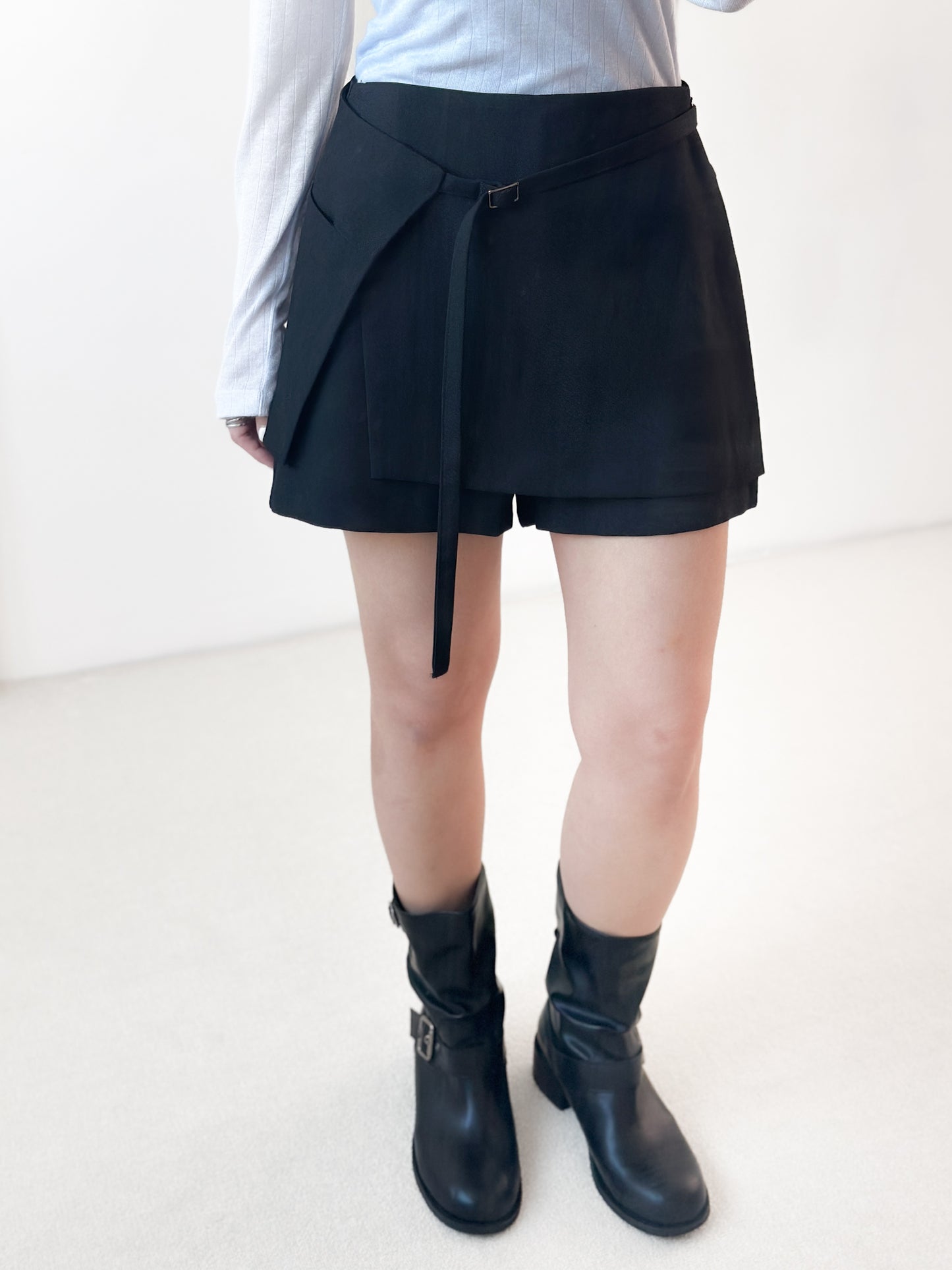 腰帶挺料西裝裙褲