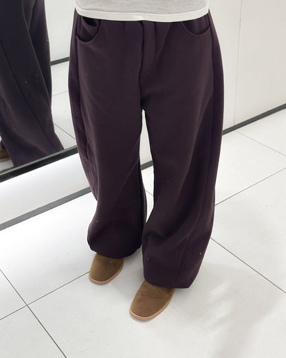 內舖棉舒適棉褲 - 酒紅啡