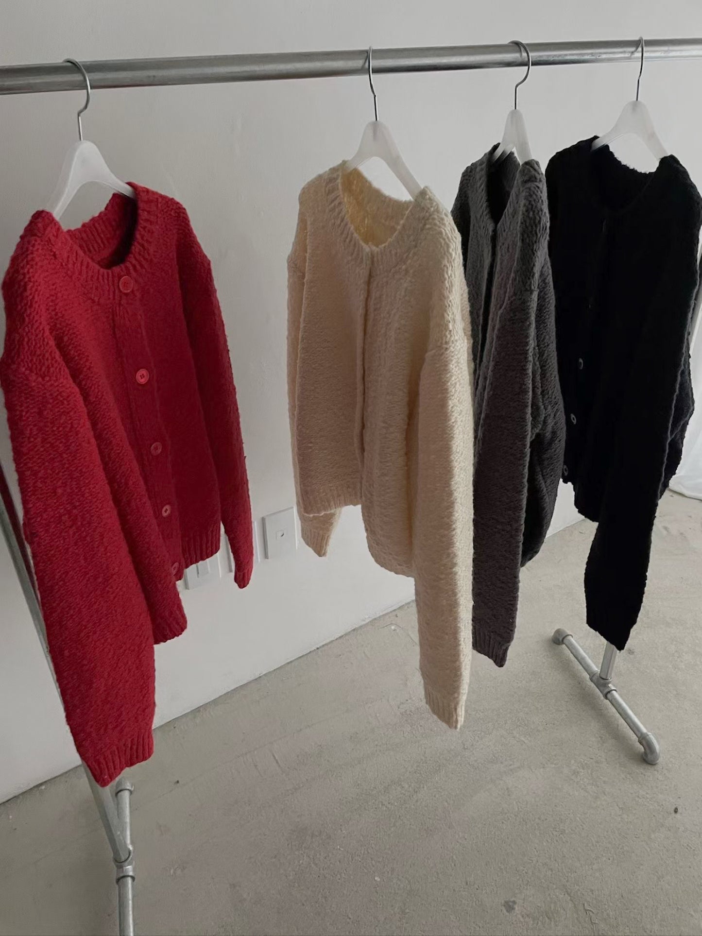 羊毛混紡圓領開胸外套 深灰色