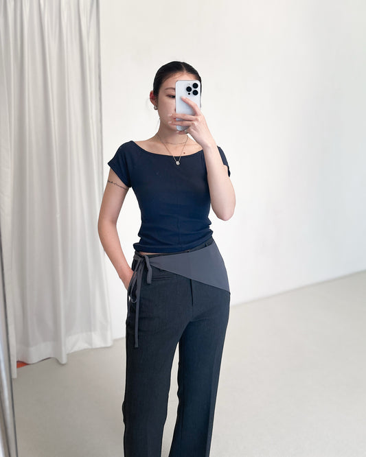 方圓領Crop Tee- 深藍色