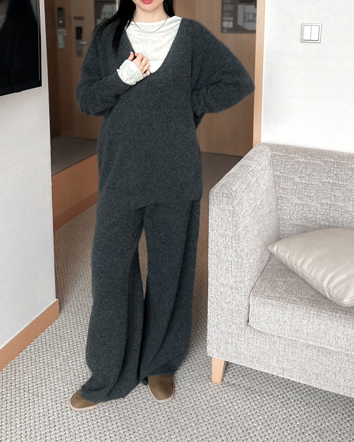 內舖棉舒適棉褲 - 深灰色