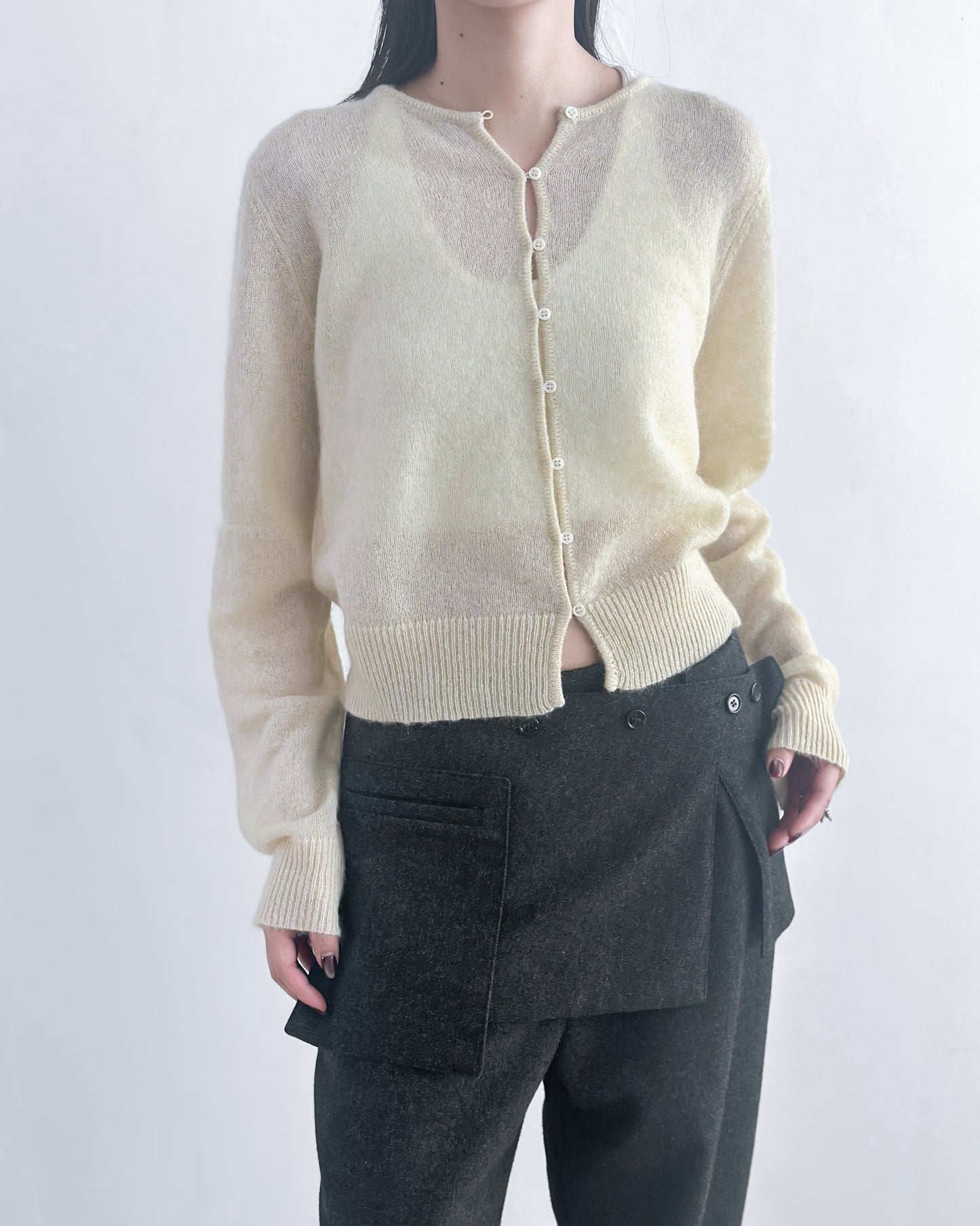 海馬毛混紡圓領薄外套 淺黃色