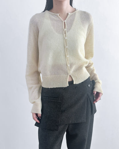 海馬毛混紡圓領薄外套 淺黃色