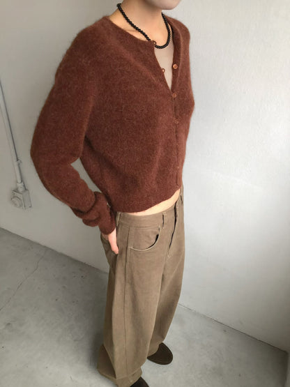 浣熊混紡冷繩圈鈕扣外套 棕紅色