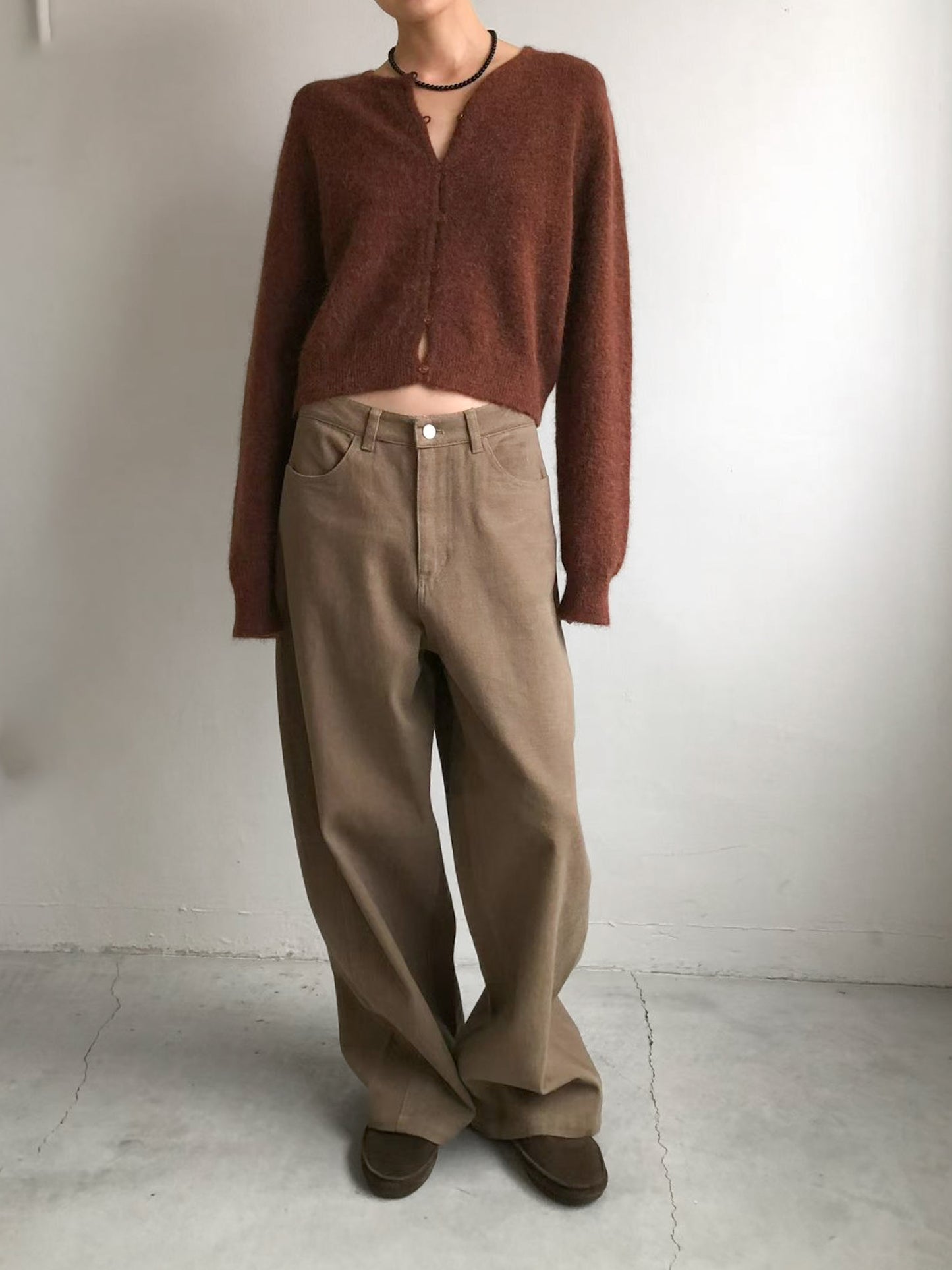 浣熊混紡冷繩圈鈕扣外套 棕紅色