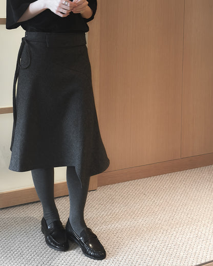 不規則收邊羊毛半截裙 - 深灰色