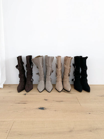 麂皮反褶尖頭靴