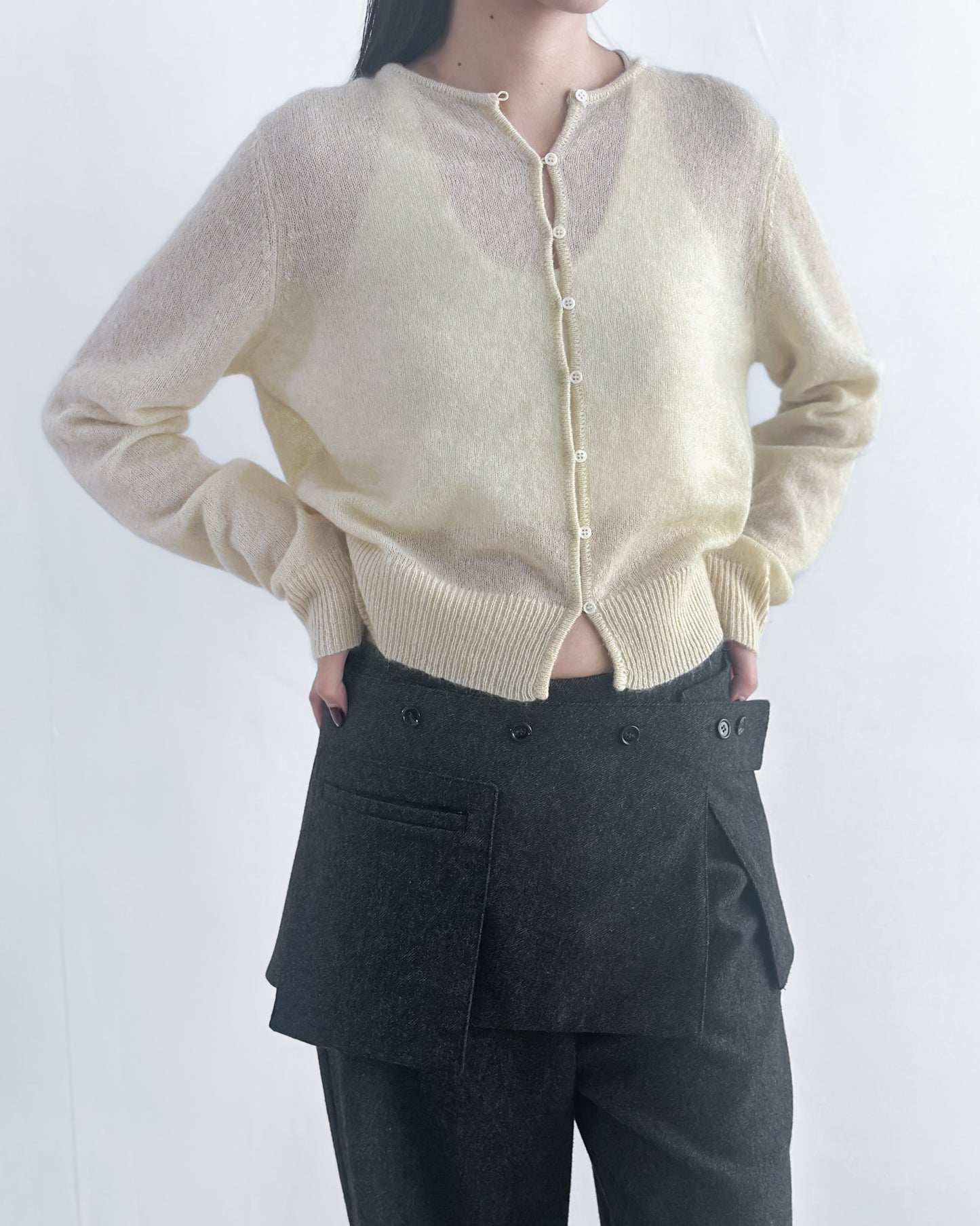 海馬毛混紡圓領薄外套 淺黃色