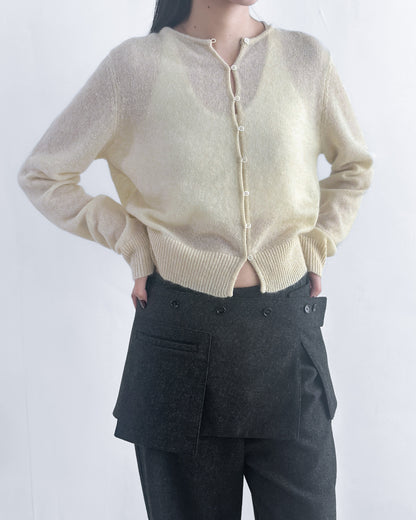 海馬毛混紡圓領薄外套 淺黃色