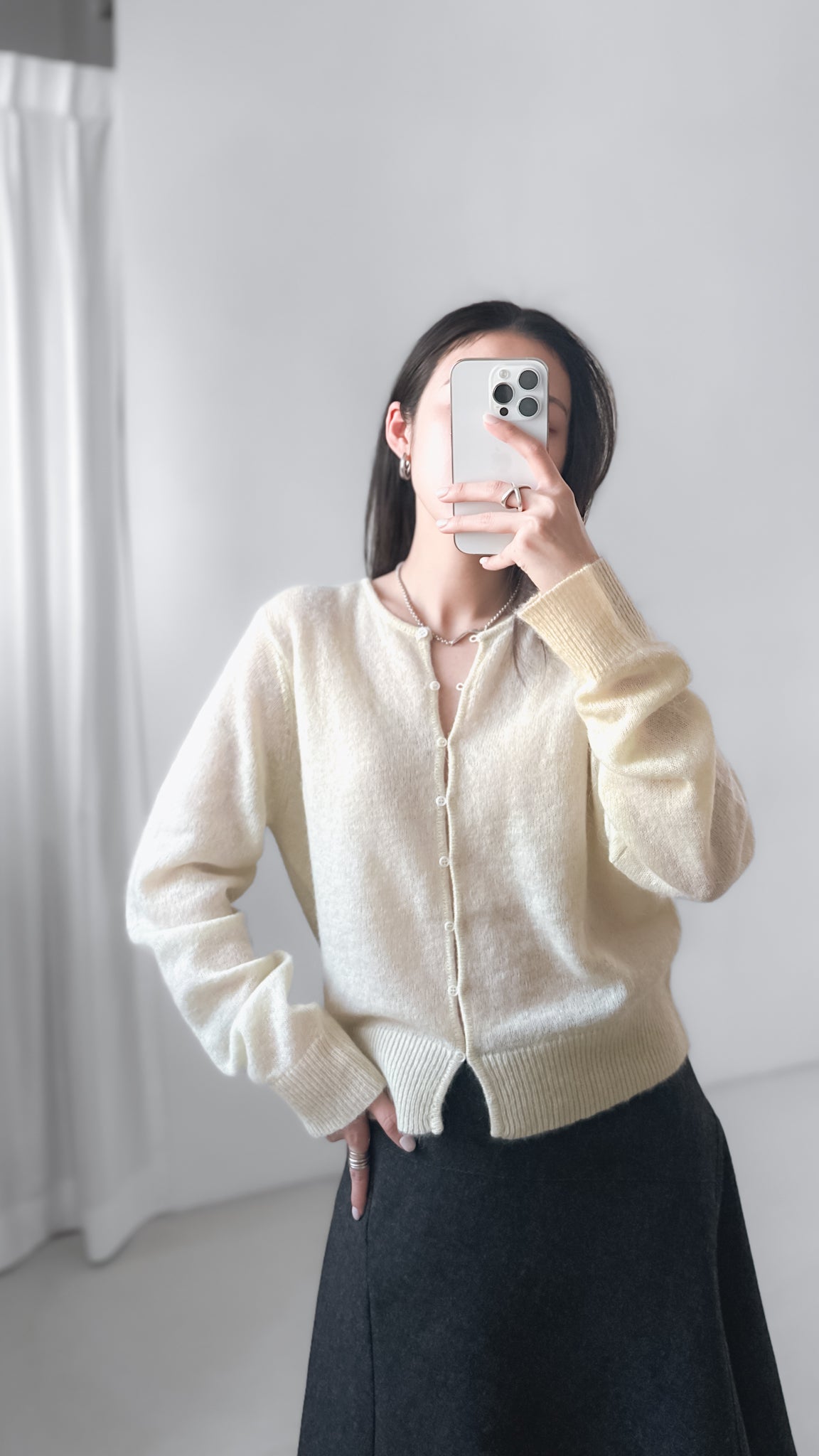 海馬毛混紡圓領薄外套 淺黃色