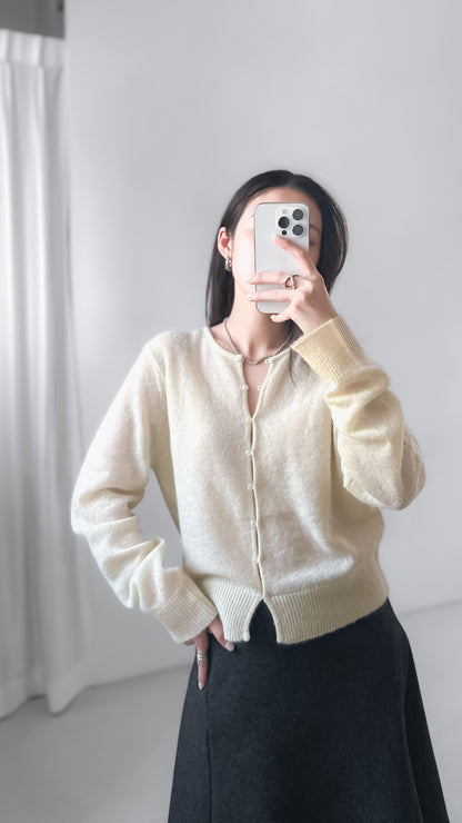 海馬毛混紡圓領薄外套 淺黃色