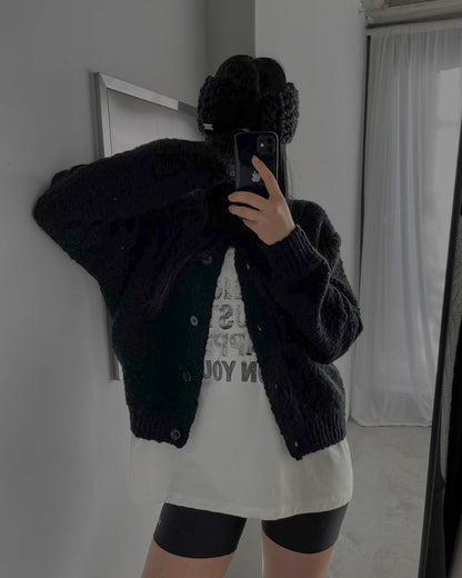 羊毛混紡圓領開胸外套 深灰色