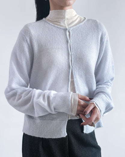 海馬毛混紡圓領薄外套 淺藍色