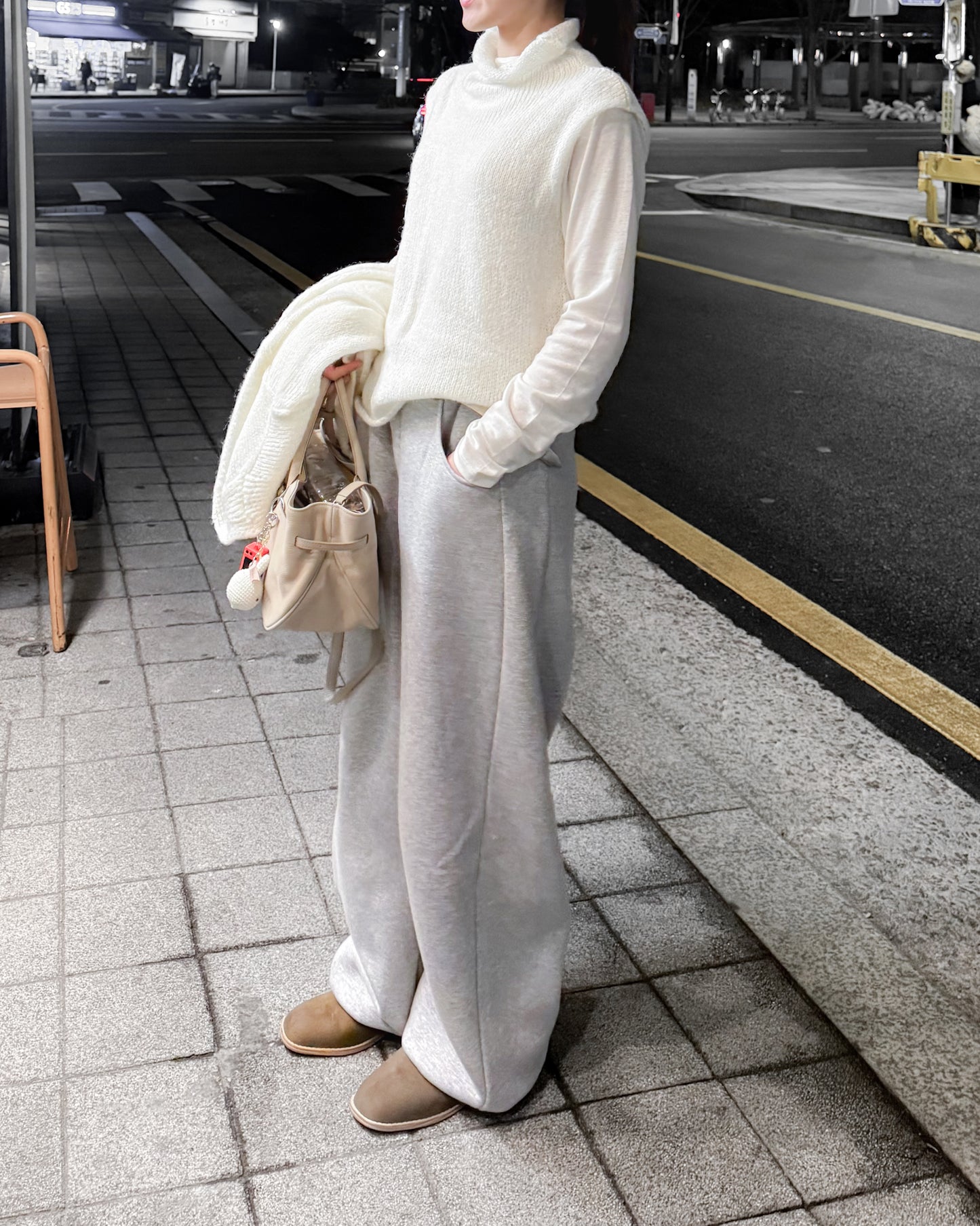 內舖棉舒適棉褲 - 淺灰色