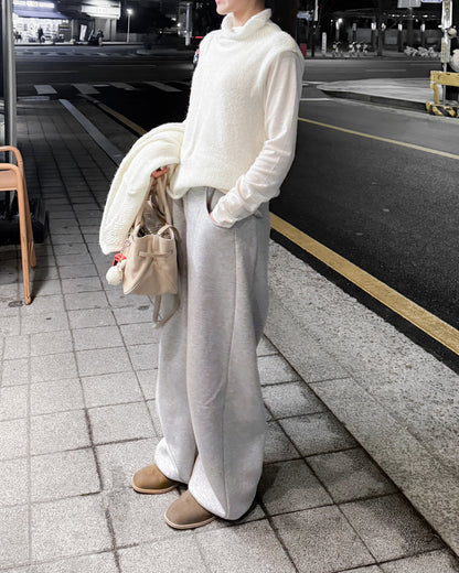 內舖棉舒適棉褲 - 淺灰色