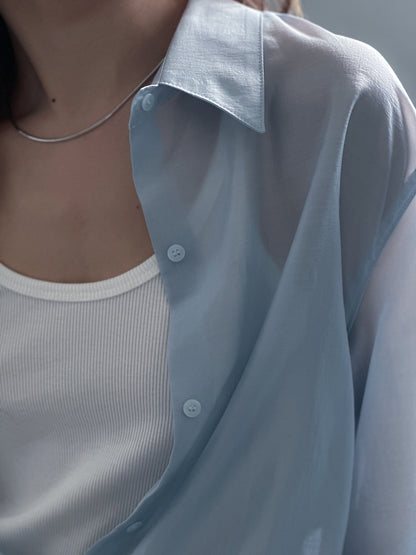 光澤感透薄恤衫 藍色