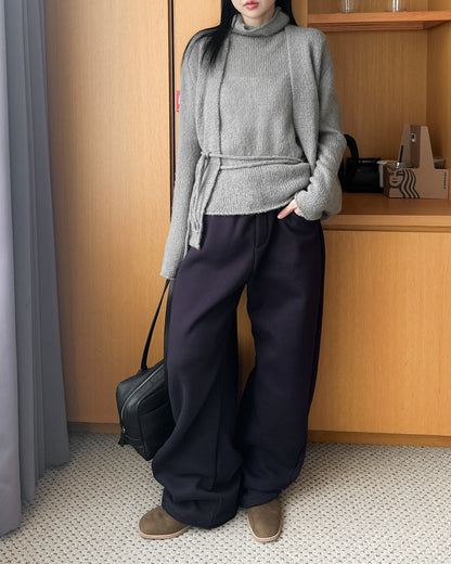 內舖棉舒適棉褲 - 酒紅啡