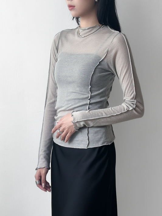 捲邊車線修腰上衣 淺灰色