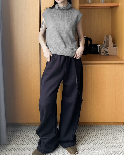 透薄羊毛背心連外套套裝 - 卡其色