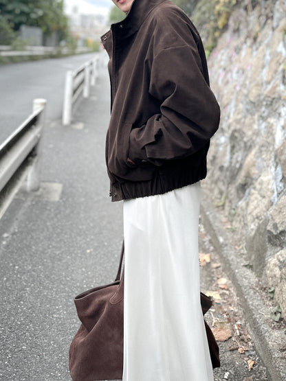 立體感企領麂皮外套 朱古力色