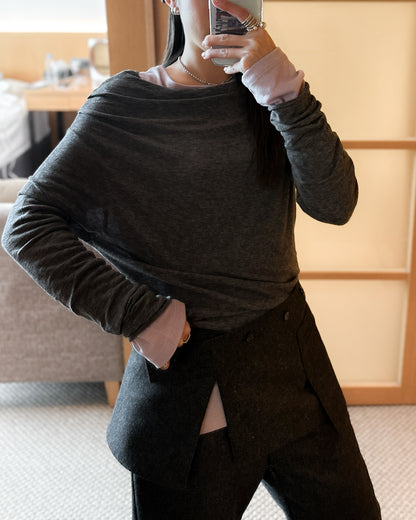 基本款圓領後車線上衣 - 黑色