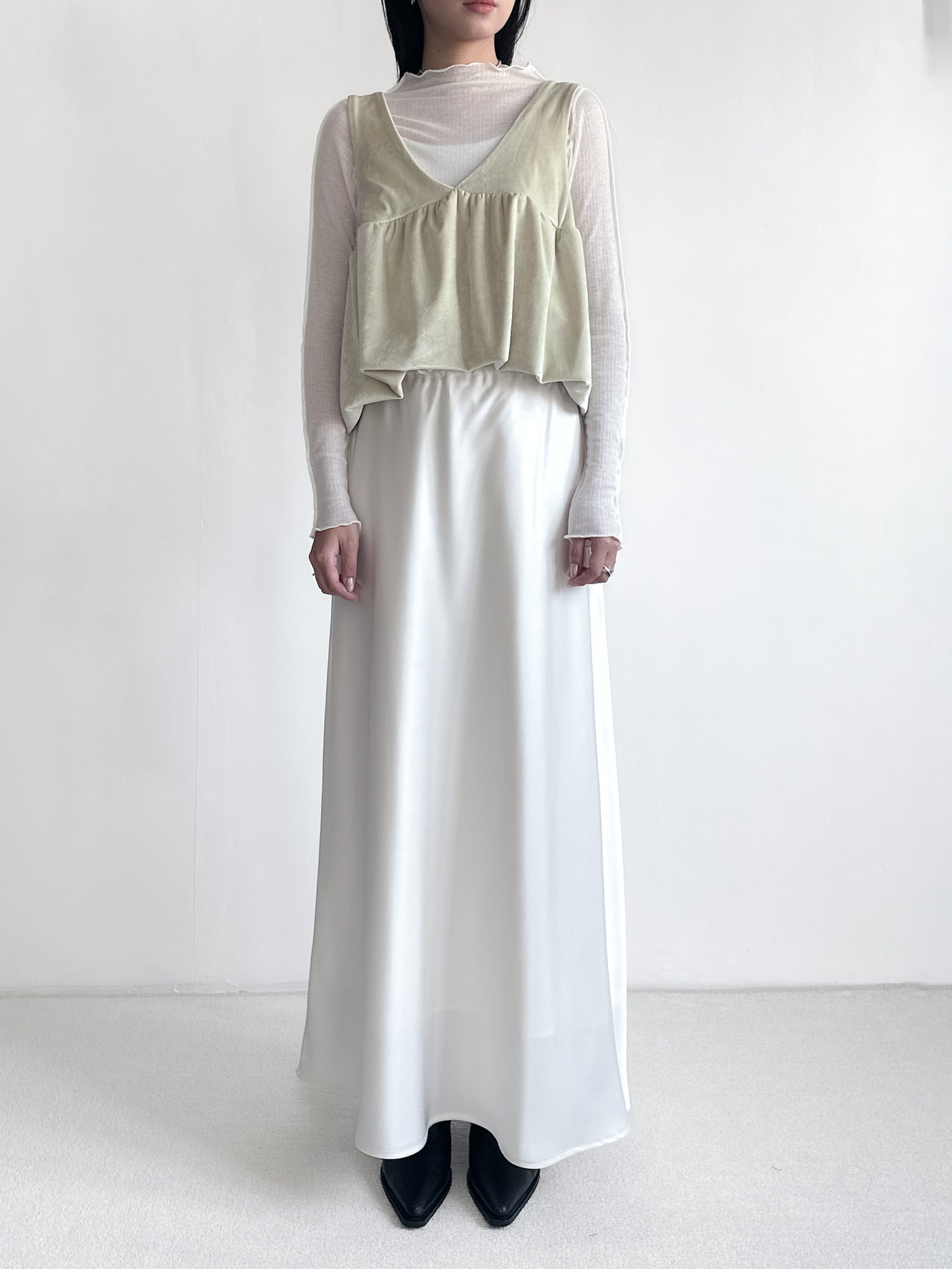 絨面V領背心 淡黃色