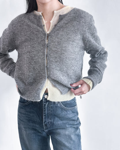 海馬毛混紡圓領薄外套 淺灰色